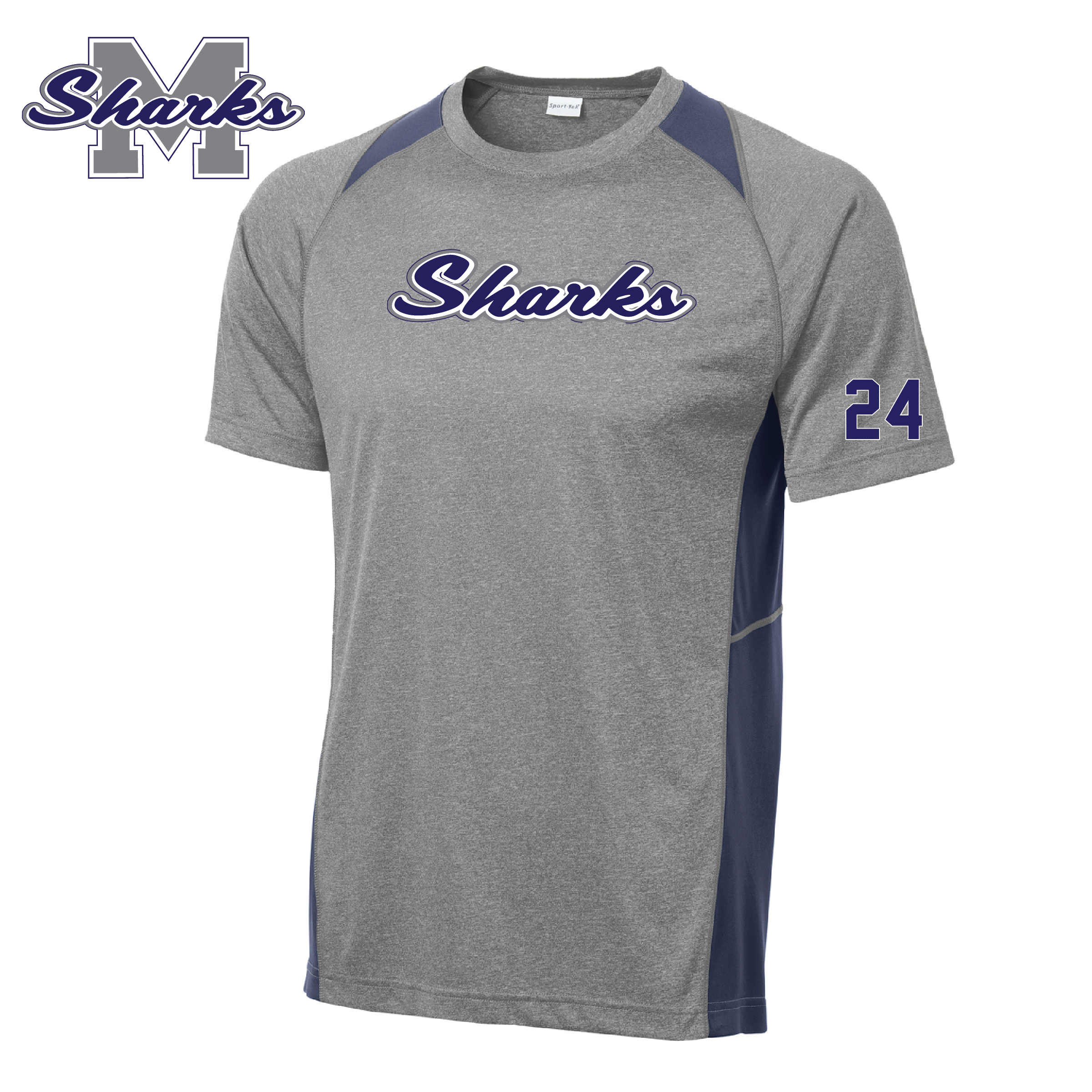 MM SHARKS SPORT-TEK COLORBLOCK TEE